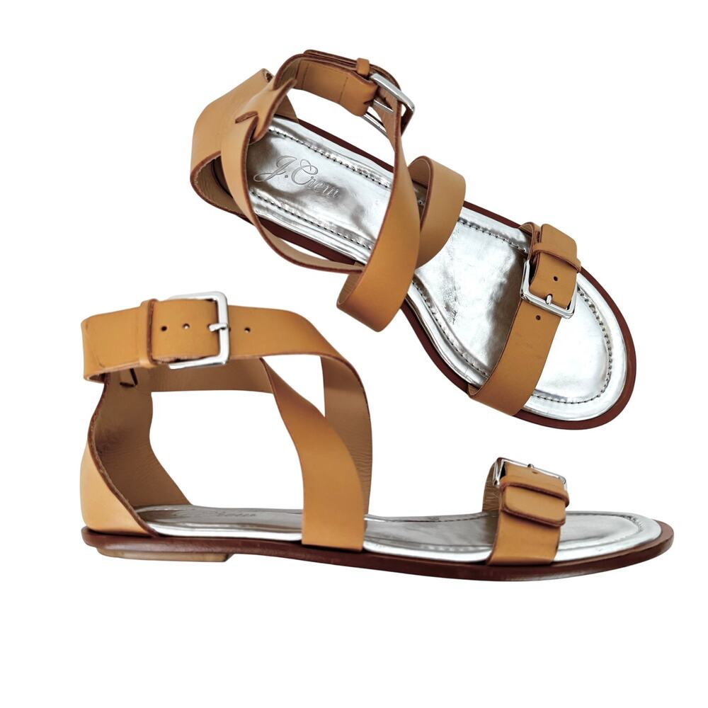 J. Crew Sorrento Cross-Strap Leather Sandals Made in Italy Tan Women's 11